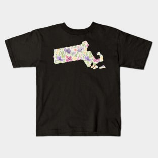 Massachusetts Silhouette Florals Kids T-Shirt